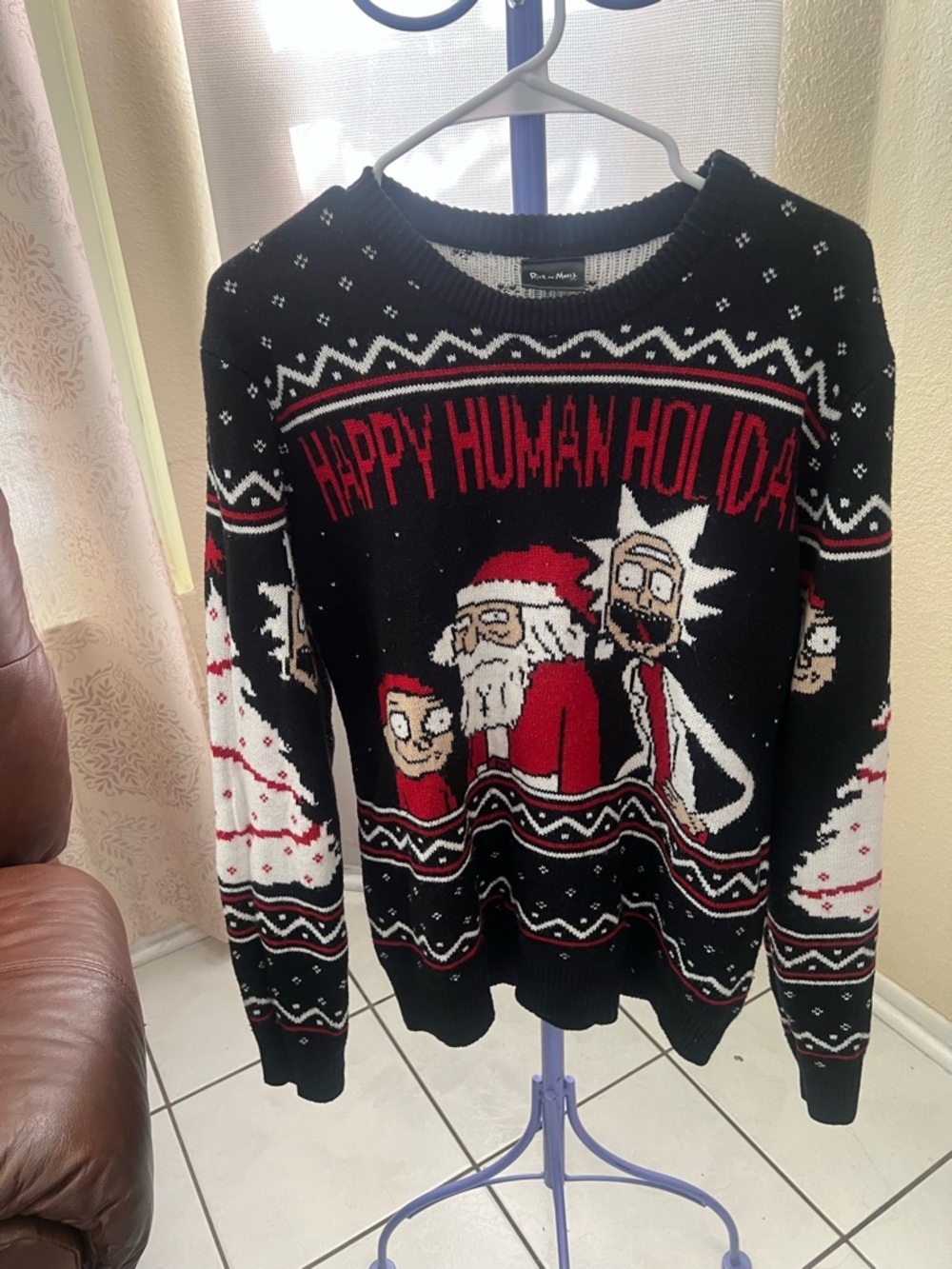 Black Holiday Graphic Crewneck Sweater - Rick & Morty Style - Picture 1 of 4